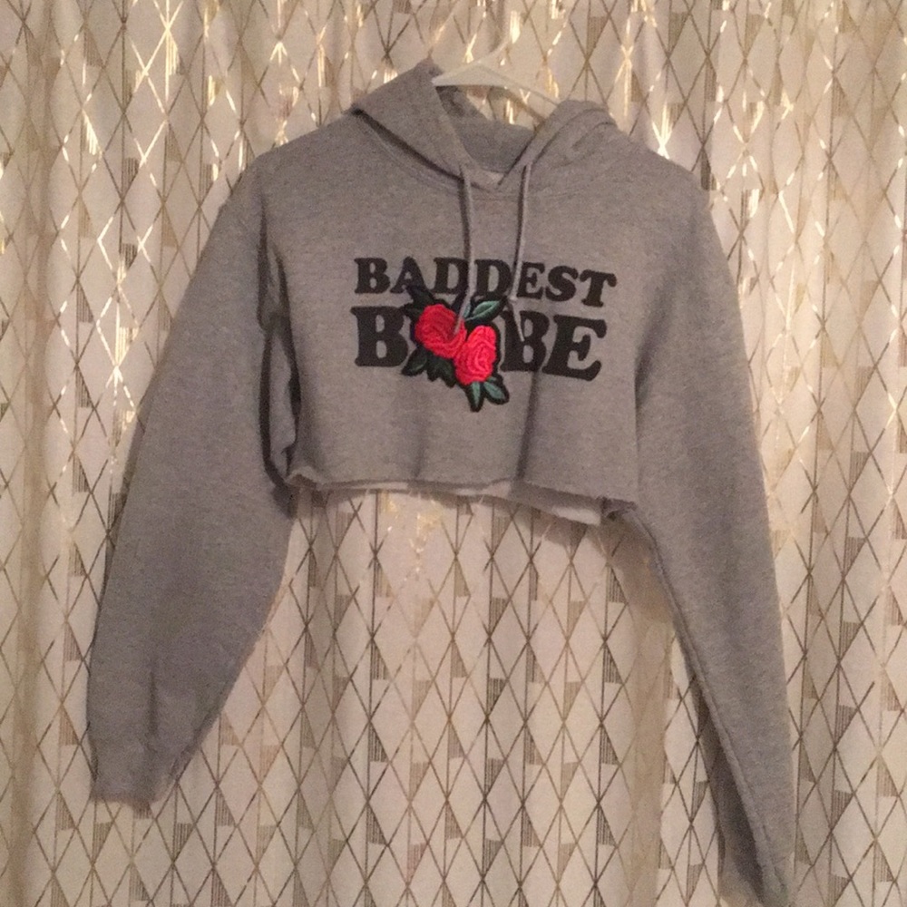 “Baddest Babe” crop sweater with roses